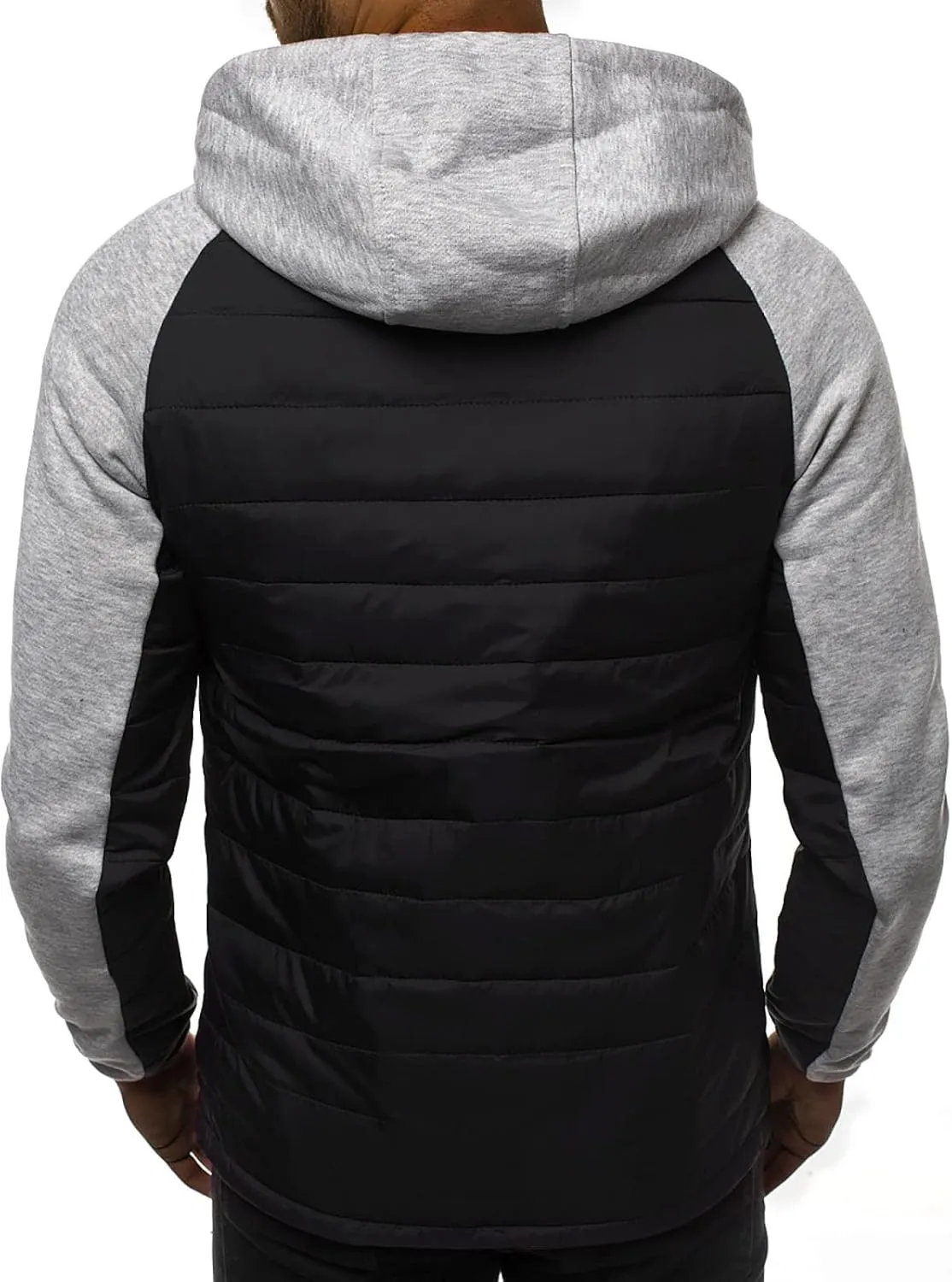 Warm Hoodies For Men Zip Up Hoodies Slim Fit Color Block Quilted Sweatshirts Jacket With Zipper Pockets