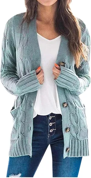 Winter Coats for Women 2025 Cable Knit Long Sleeve Sweaters Button Down Fall Outwear Coat Comfy Open Front Cardigan