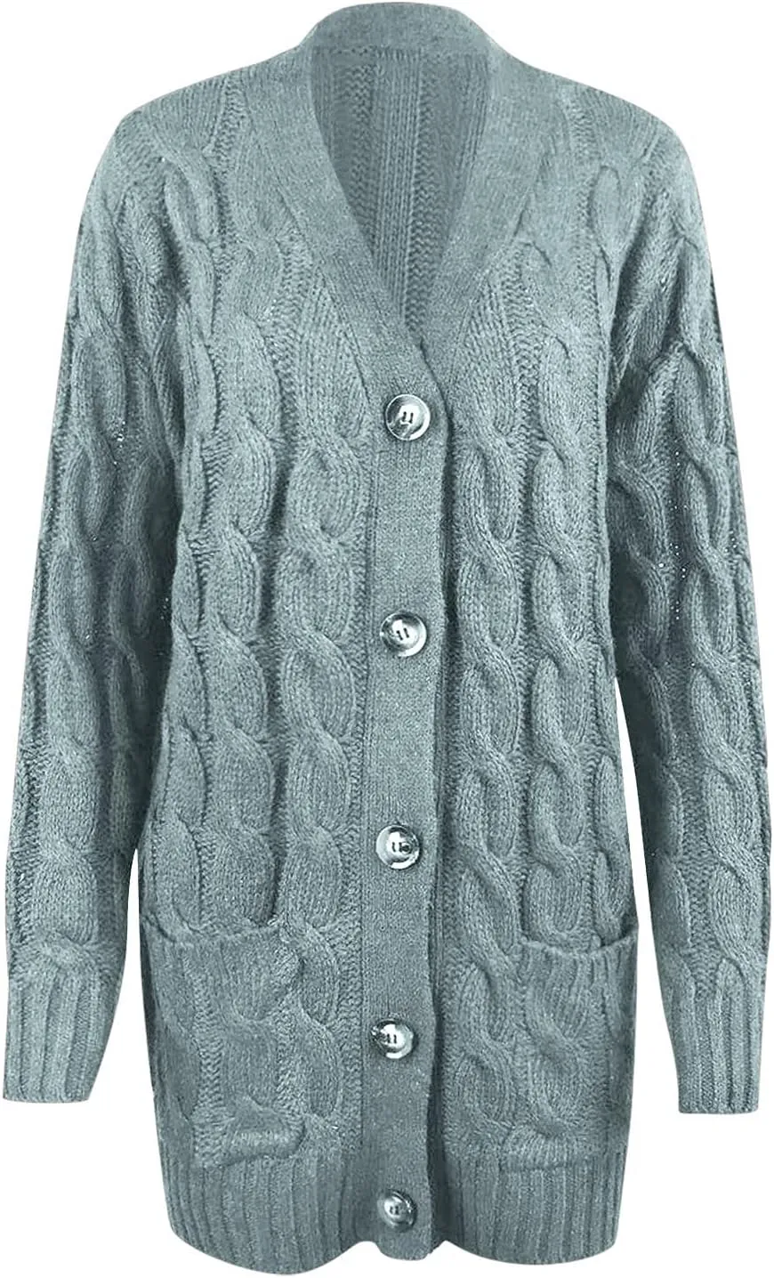 Winter Coats for Women 2025 Cable Knit Long Sleeve Sweaters Button Down Fall Outwear Coat Comfy Open Front Cardigan