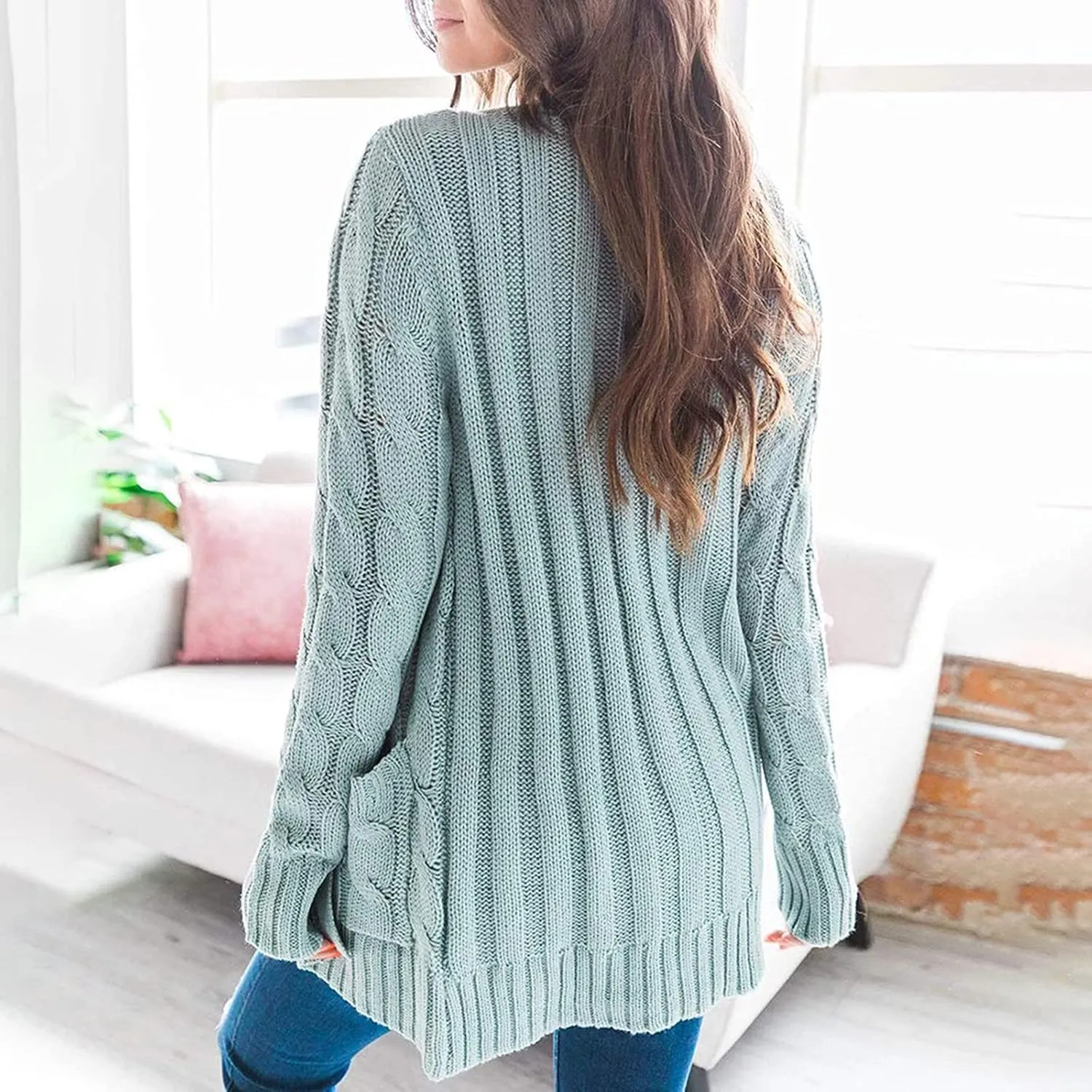 Winter Coats for Women 2025 Cable Knit Long Sleeve Sweaters Button Down Fall Outwear Coat Comfy Open Front Cardigan
