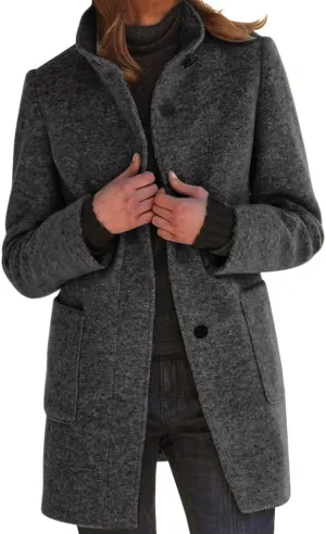 Winter Coats For Women Casual Trendy Overcoat Loose Warm Wool Blend Stand Collar Coat