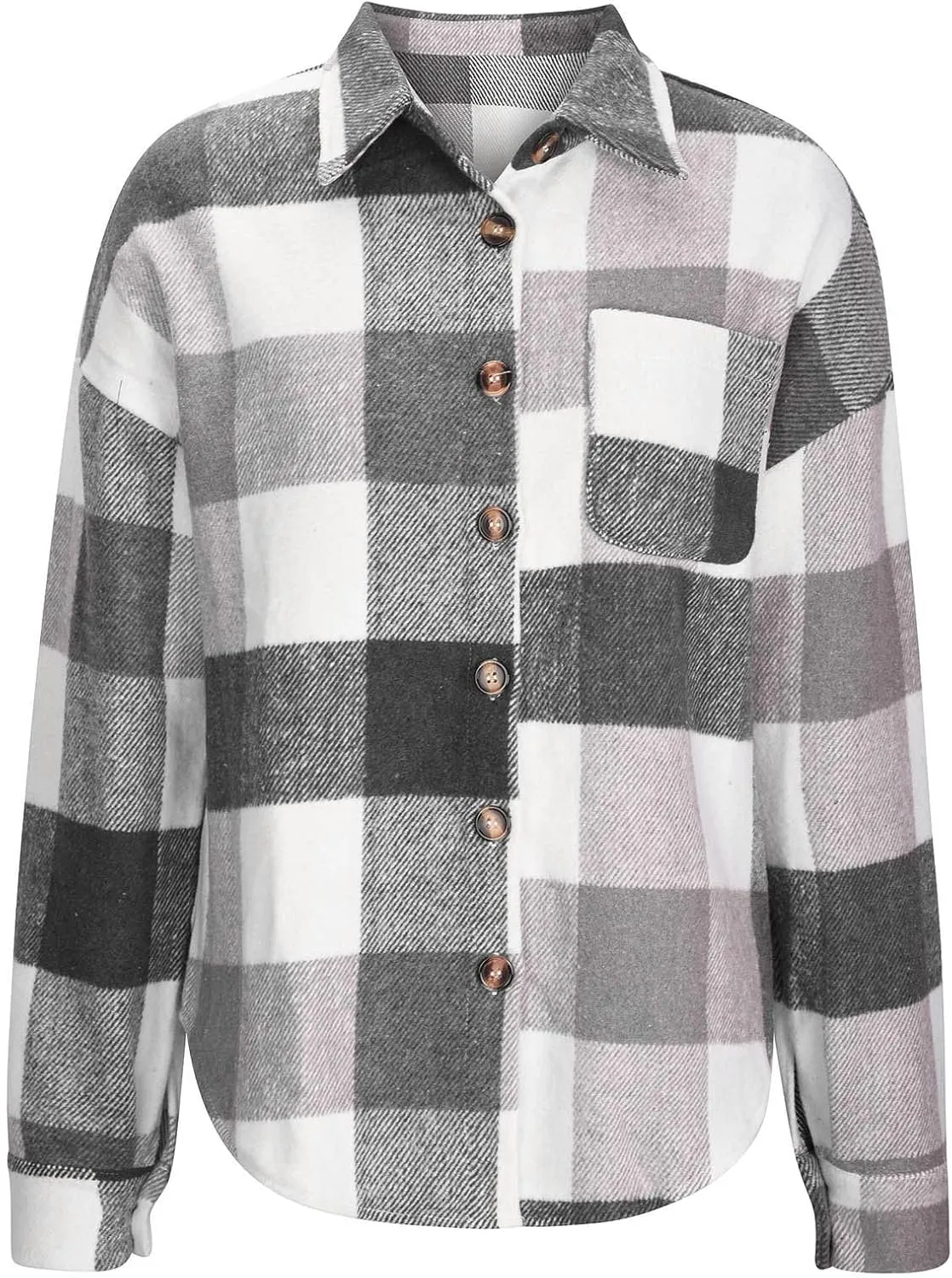 Winter Coats for Women Long Sleeve Plaid Shirts Flannel Lapel Button Down Casual Jacket Loose Outfit Coats