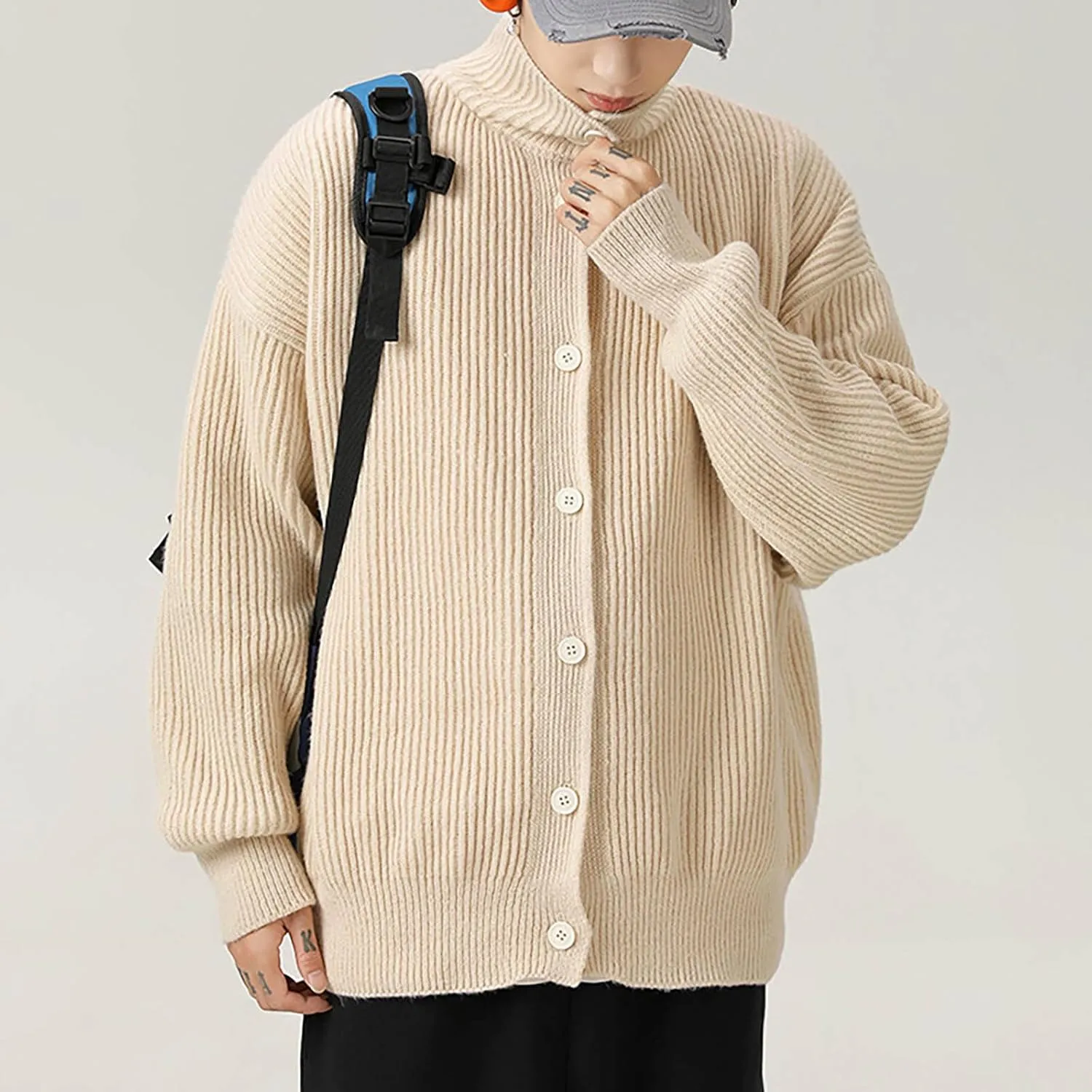 Winter Sweaters for Men Button Down Open Front Cardigan Plus Size Cardigan Sweater Lapel Knit Sweater Casual Sweaters