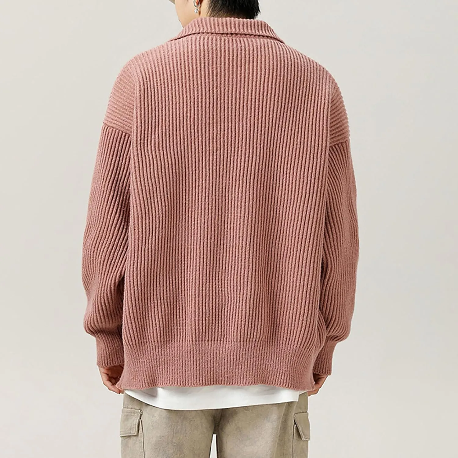 Winter Sweaters for Men Button Down Open Front Cardigan Plus Size Cardigan Sweater Lapel Knit Sweater Casual Sweaters