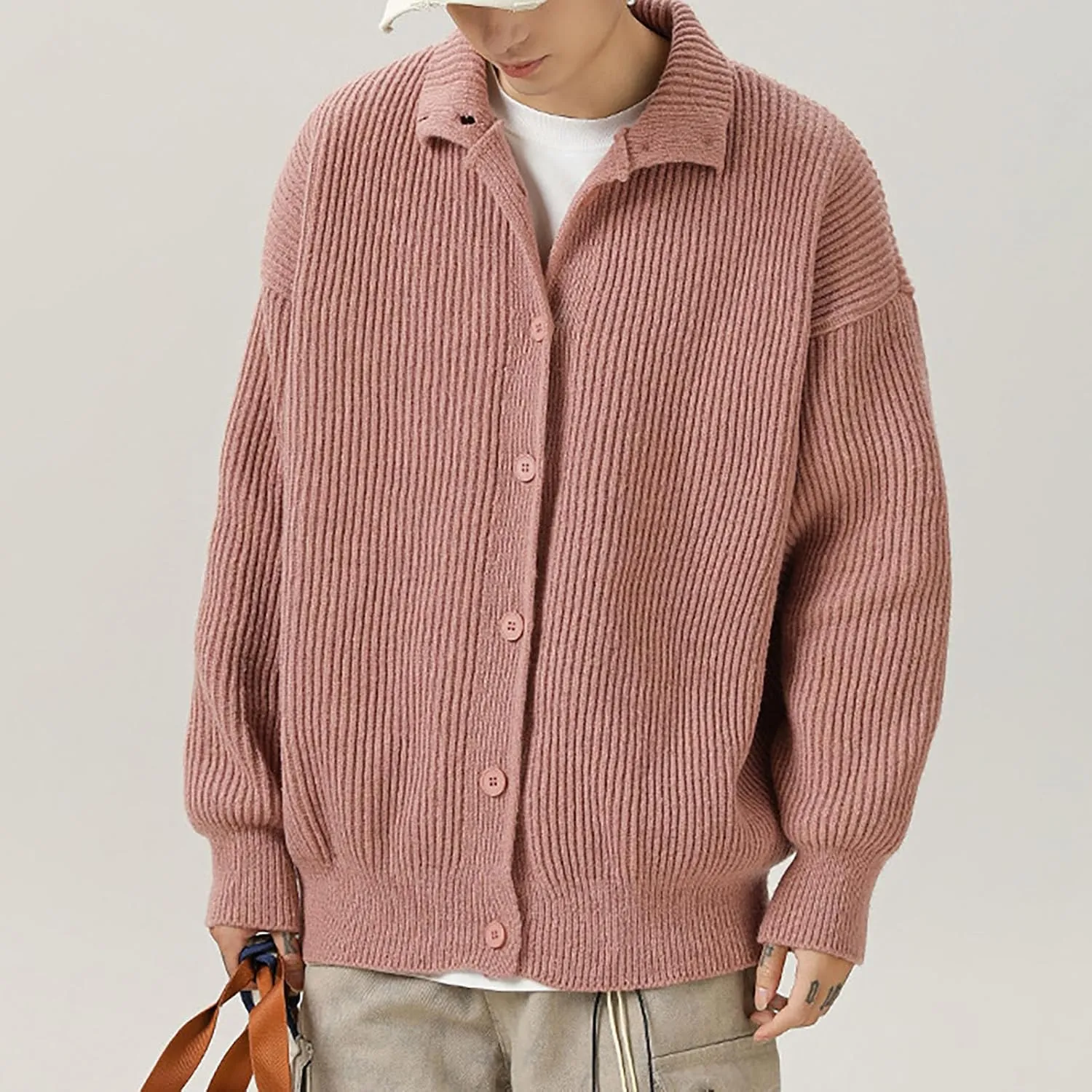 Winter Sweaters for Men Button Down Open Front Cardigan Plus Size Cardigan Sweater Lapel Knit Sweater Casual Sweaters