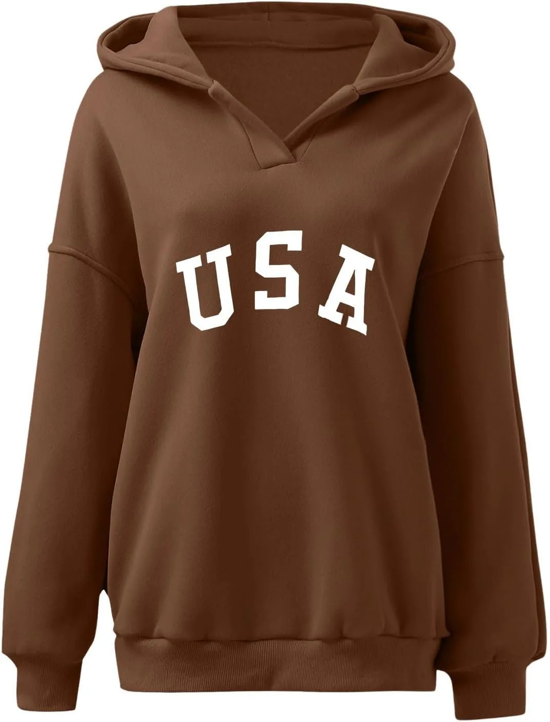 Woman Sweatshirt Fashion Letter Pattern Neck Hooded Long Sleeve Hoodie Top Loose Solid Vacation Sweatshirt