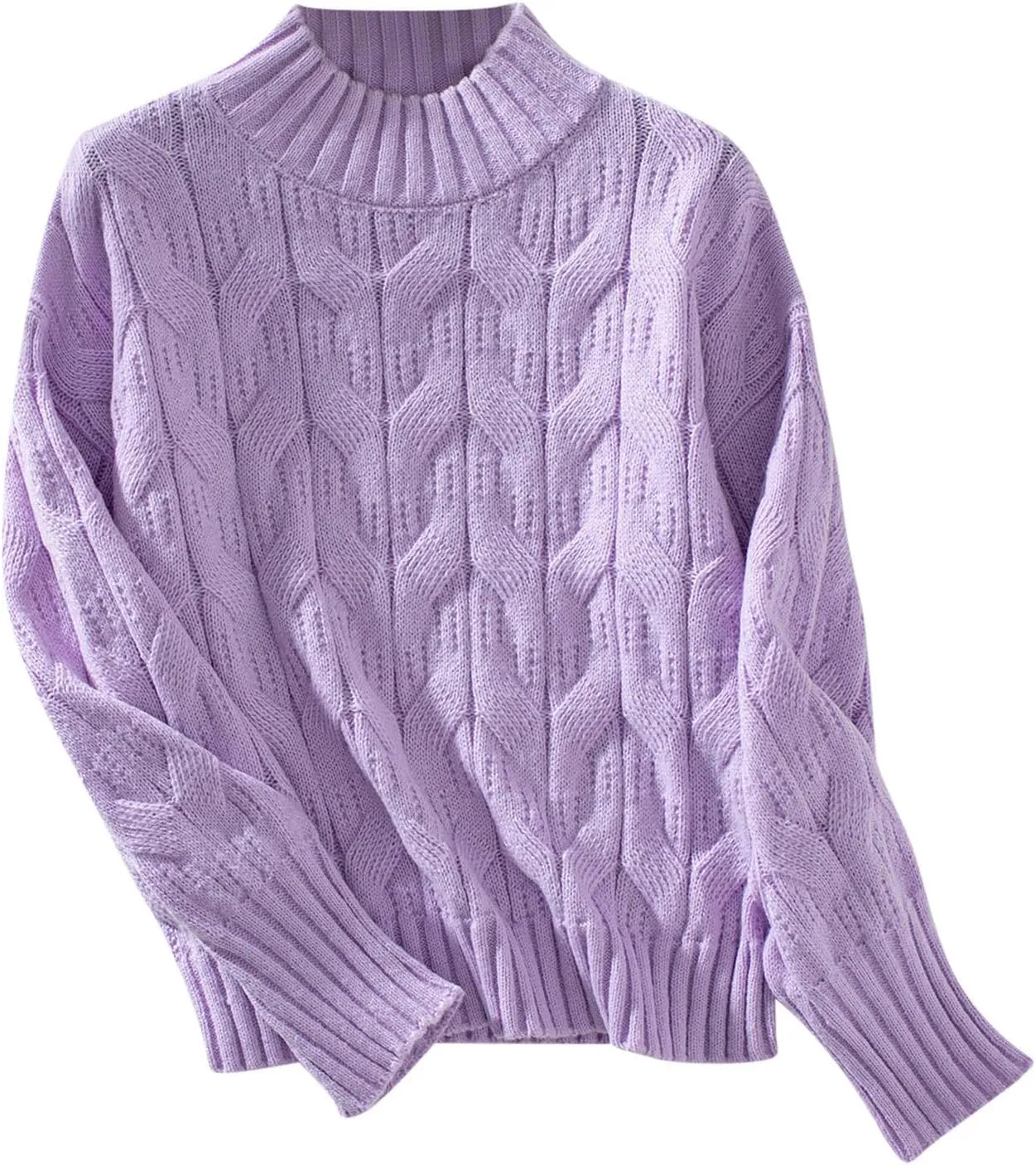 Women Cable Knit Sweater Tops Vintage Chunky Sweater Solid Crew Neck Long Sleeve Jumper Blouse Soft Pullover Shirt