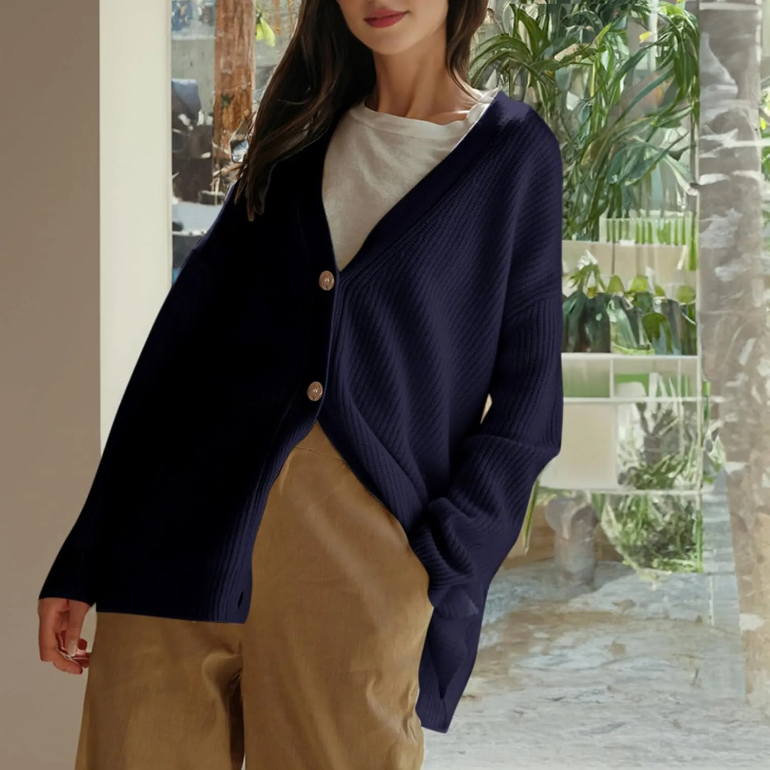 Women Cashmere Cocoon Cardigan Open Front Oversized Button Down Chunky Cardigan V Neck Cardigans Sweaters Knit Coat