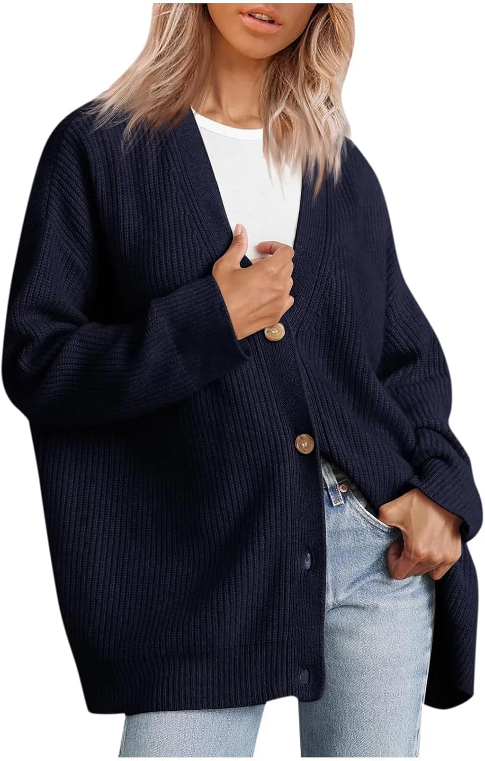 Women Cashmere Cocoon Cardigan Open Front Oversized Button Down Chunky Cardigan V Neck Cardigans Sweaters Knit Coat
