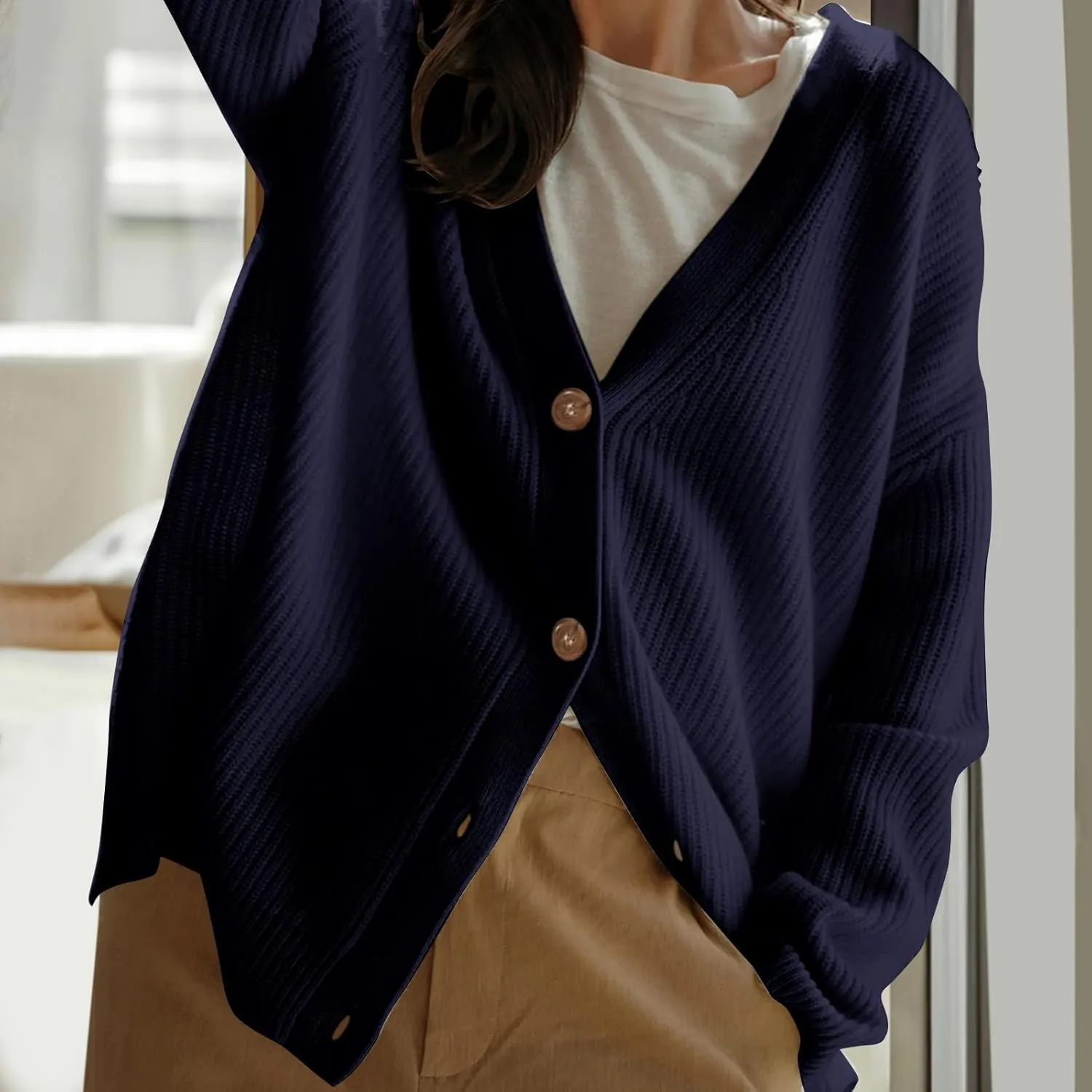 Women Cashmere Cocoon Cardigan Open Front Oversized Button Down Chunky Cardigan V Neck Cardigans Sweaters Knit Coat