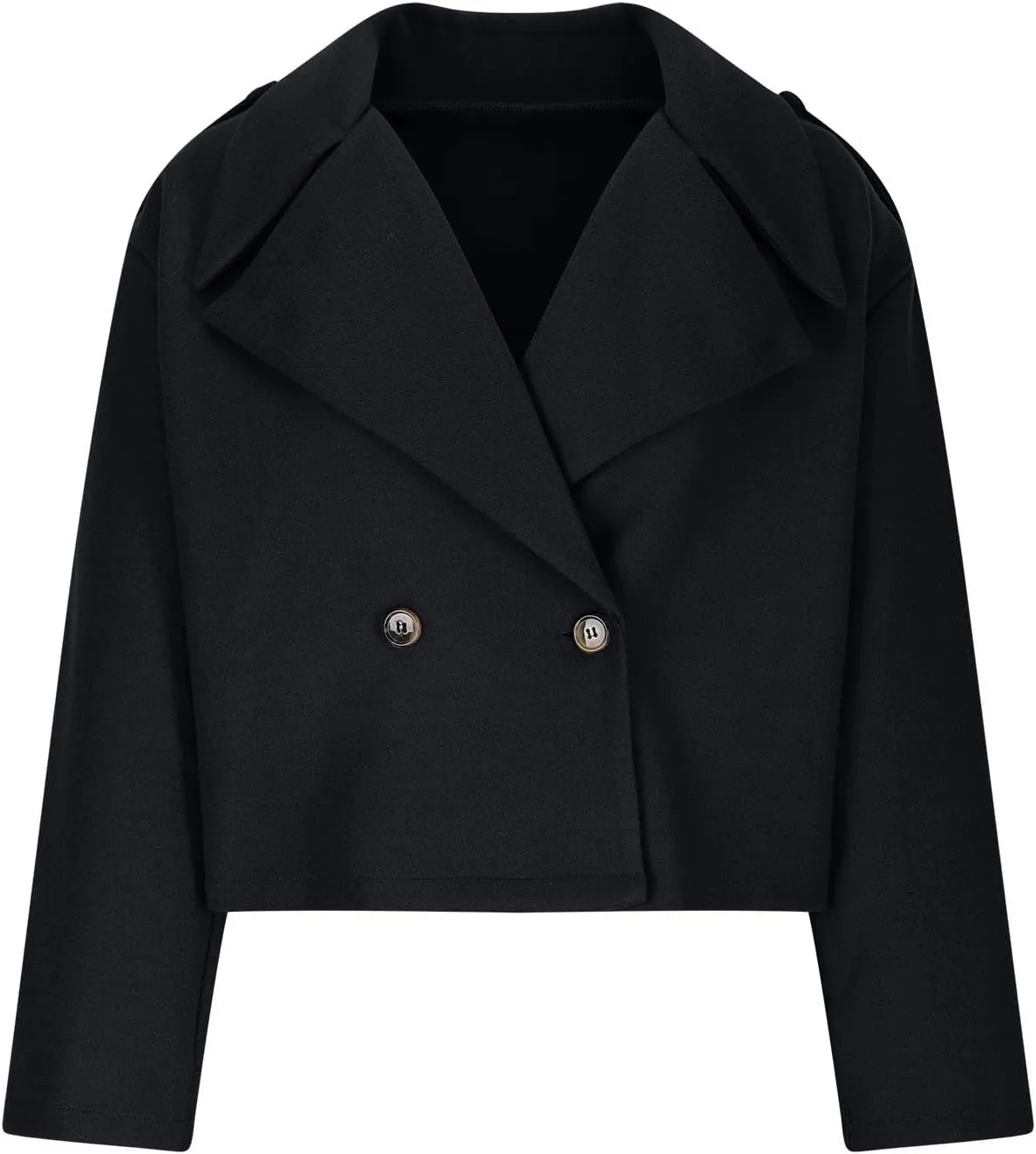 Women Crop Pea Coat Wool Blend Office Work Jackets Notched Lapel Collar Short Winter Jacket Warm Solid Trench Coats