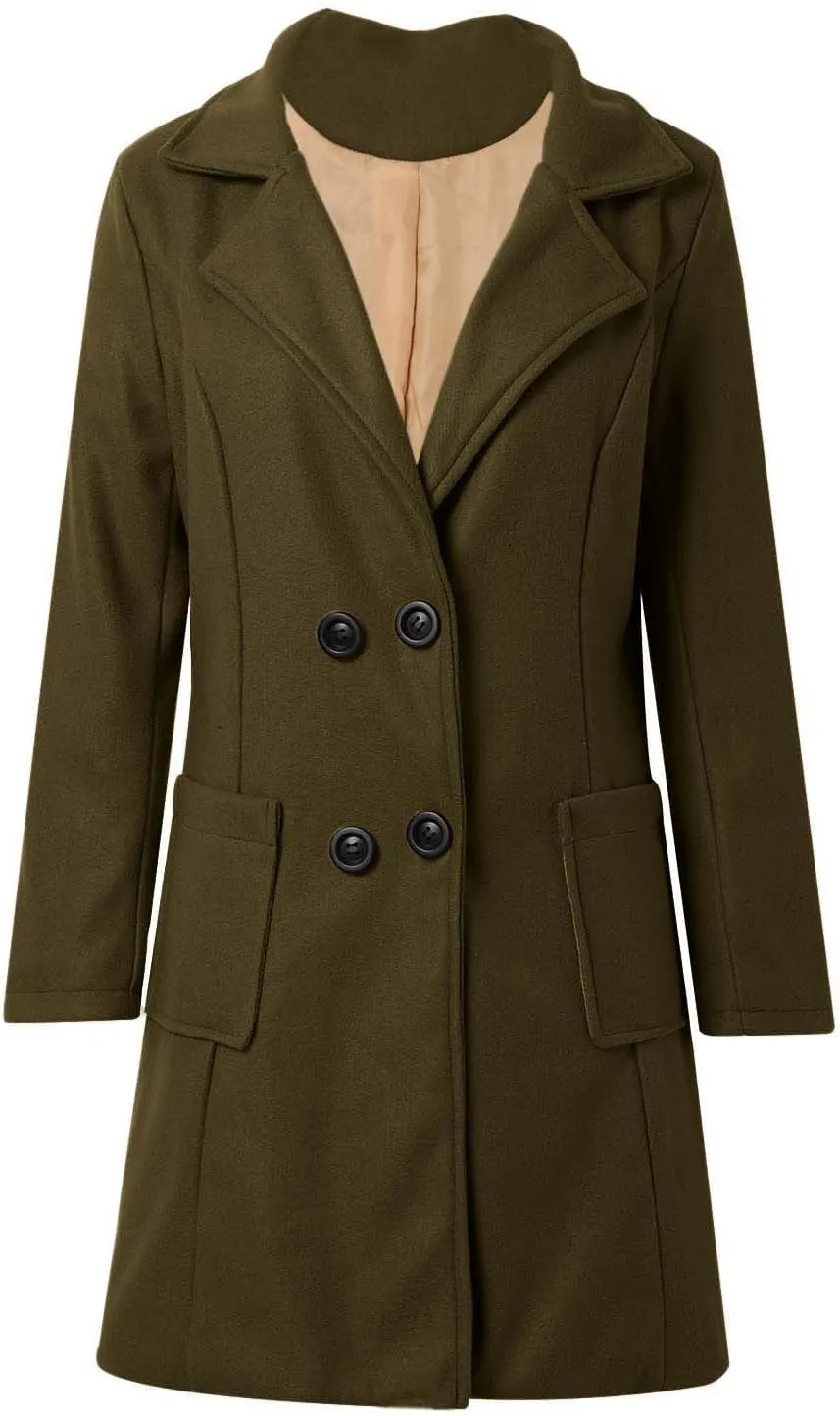 Women Elegant Notched Collar Double Breasted Wool Blend Over Coat Ladies Trendy Jackets