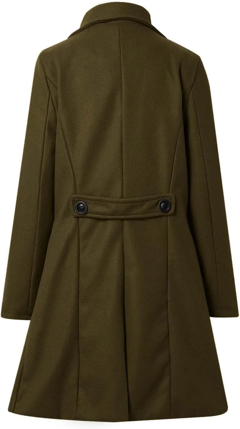 Women Elegant Notched Collar Double Breasted Wool Blend Over Coat Ladies Trendy Jackets