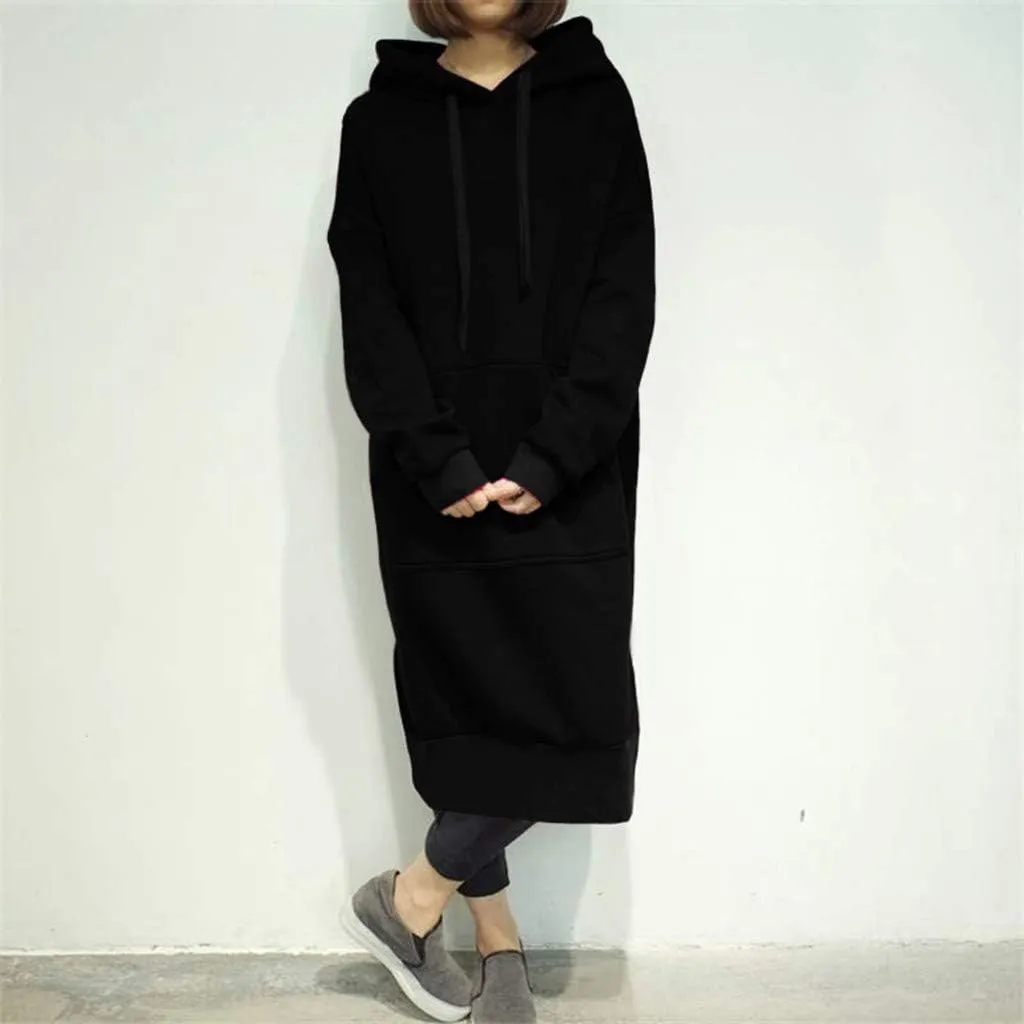 Women Hoodies Dress Hooded Sweatshirts Dress Casual Long Sleeve Tunic Dress Oversized Sweatshirt Pullover with Pocket