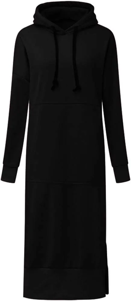 Women Hoodies Dress Hooded Sweatshirts Dress Casual Long Sleeve Tunic Dress Oversized Sweatshirt Pullover with Pocket