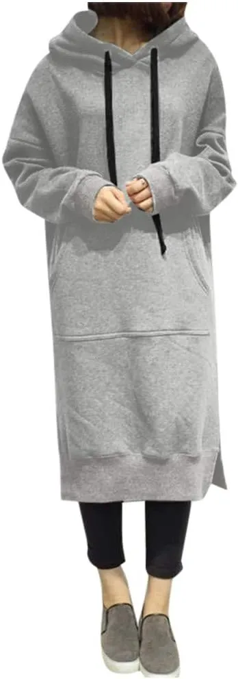 Women Hoodies Dress Hooded Sweatshirts Dress Casual Long Sleeve Tunic Dress Oversized Sweatshirt Pullover with Pocket