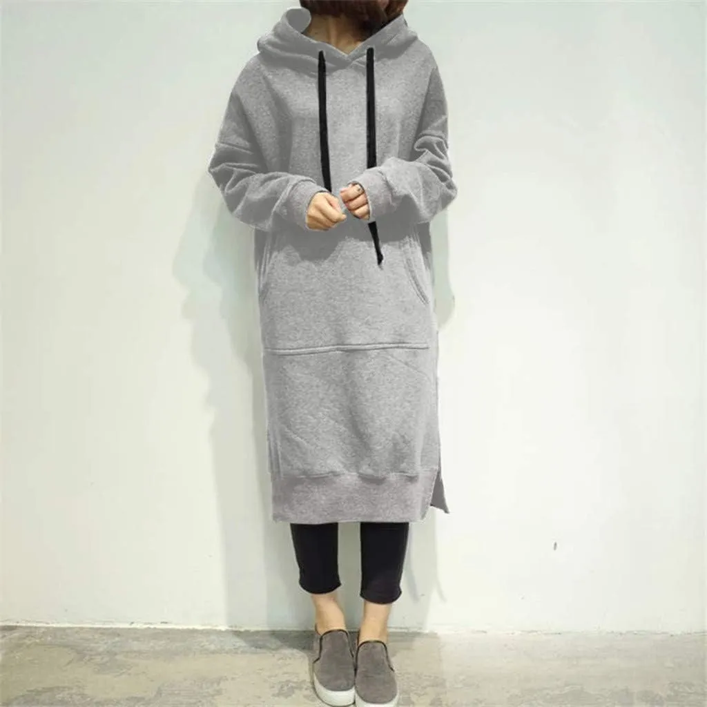 Women Hoodies Dress Hooded Sweatshirts Dress Casual Long Sleeve Tunic Dress Oversized Sweatshirt Pullover with Pocket