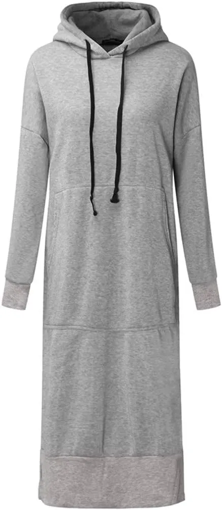 Women Hoodies Dress Hooded Sweatshirts Dress Casual Long Sleeve Tunic Dress Oversized Sweatshirt Pullover with Pocket