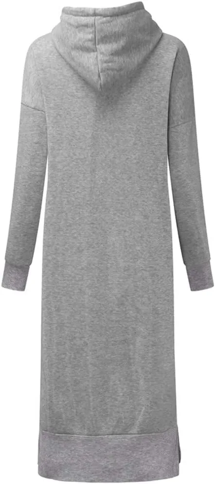 Women Hoodies Dress Hooded Sweatshirts Dress Casual Long Sleeve Tunic Dress Oversized Sweatshirt Pullover with Pocket