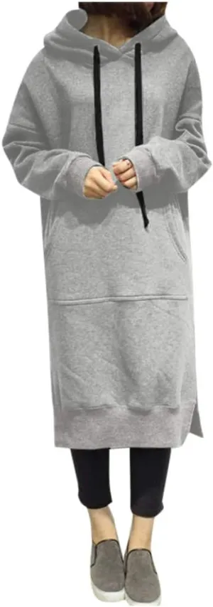 Women Hoodies Dress Hooded Sweatshirts Dress Casual Long Sleeve Tunic Dress Oversized Sweatshirt Pullover with Pocket