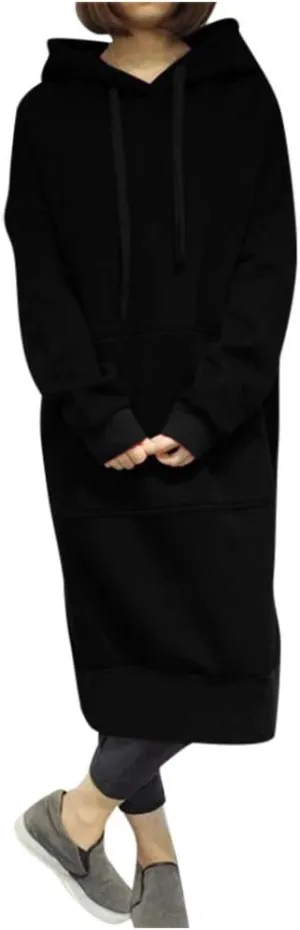 Women Hoodies Dress Hooded Sweatshirts Dress Casual Long Sleeve Tunic Dress Oversized Sweatshirt Pullover with Pocket