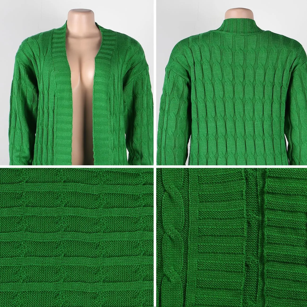 Women Long Sleeve Open Front Cardigan Sweaters Lightweight Chunky Cable Knit Draped Outwear Pockets Kimonos Outfits