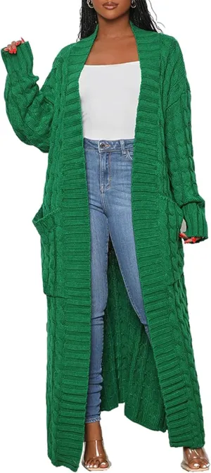 Women Long Sleeve Open Front Cardigan Sweaters Lightweight Chunky Cable Knit Draped Outwear Pockets Kimonos Outfits