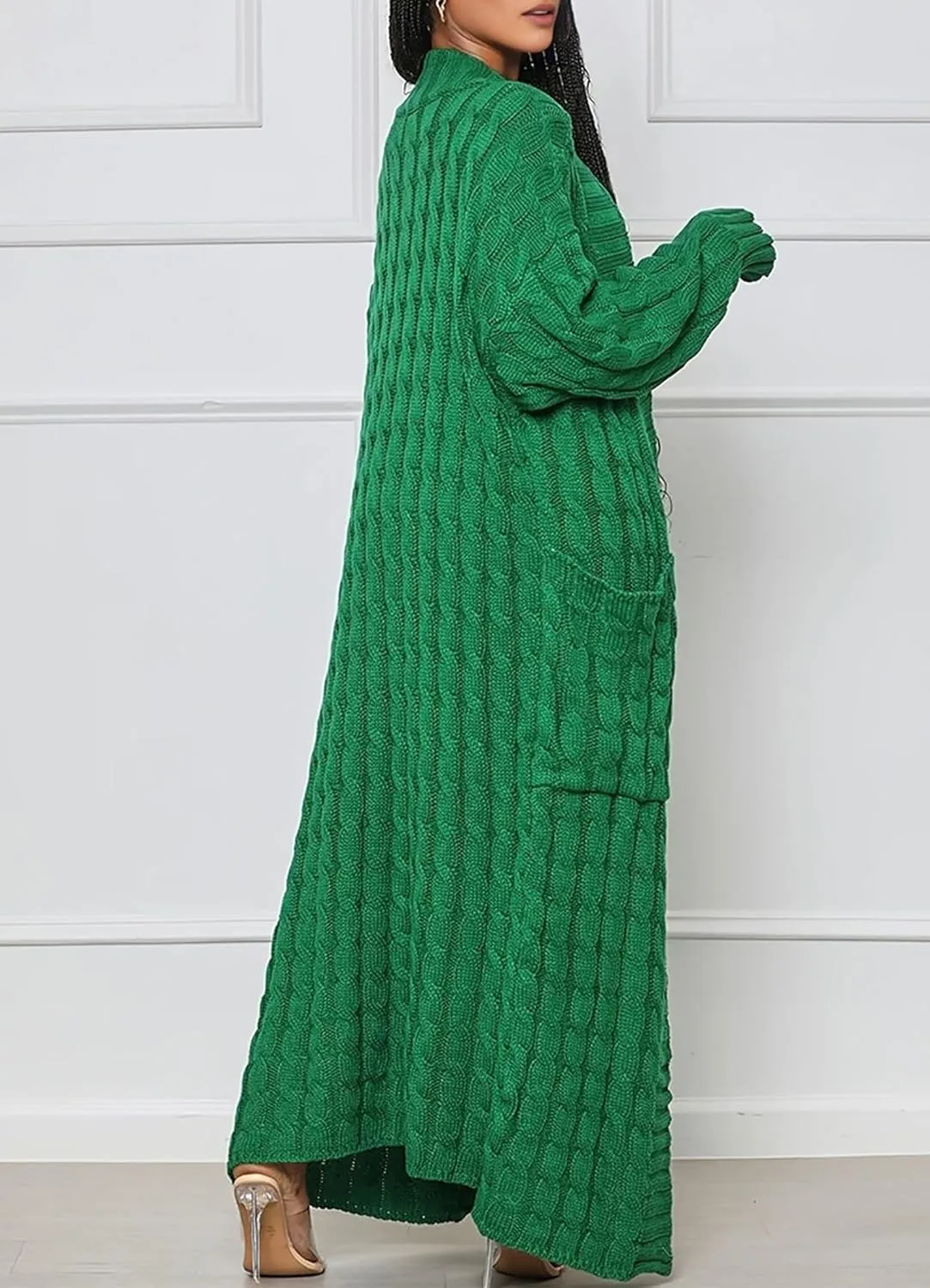 Women Long Sleeve Open Front Cardigan Sweaters Lightweight Chunky Cable Knit Draped Outwear Pockets Kimonos Outfits