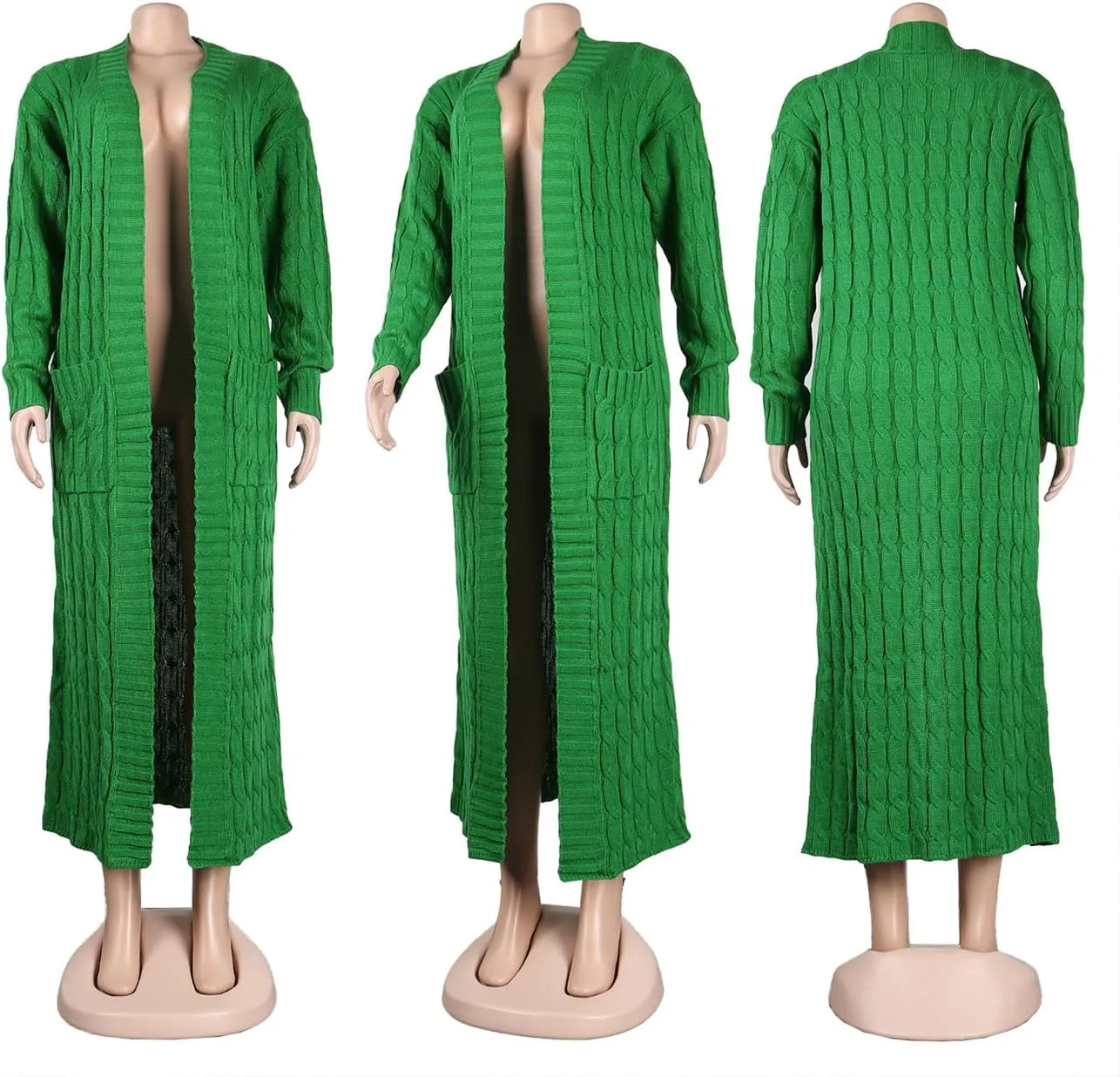 Women Long Sleeve Open Front Cardigan Sweaters Lightweight Chunky Cable Knit Draped Outwear Pockets Kimonos Outfits