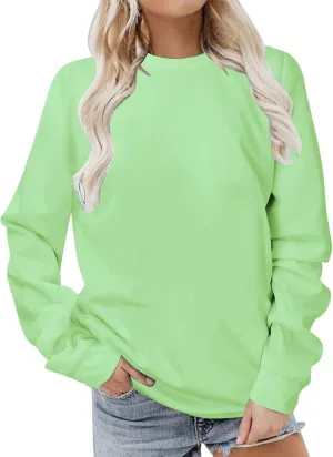 Women Long Sleeve Sweatshirt 2023 Solid Plain Crewneck Pullover Shirts Loose Fit Casual Classic Blouses Fall Fashion Tee Tops
