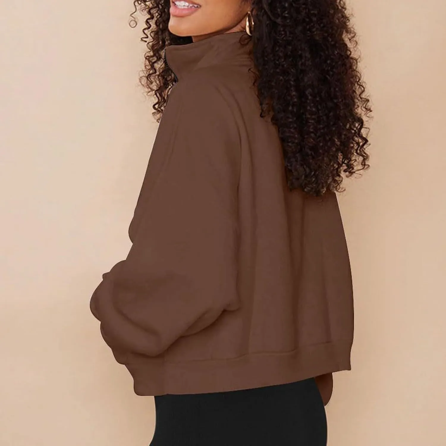 Women Loose Pullover Top Womens Zip Up Cropped Hoodies Fleece Oversized Sweatshirts Full Zip Jackets