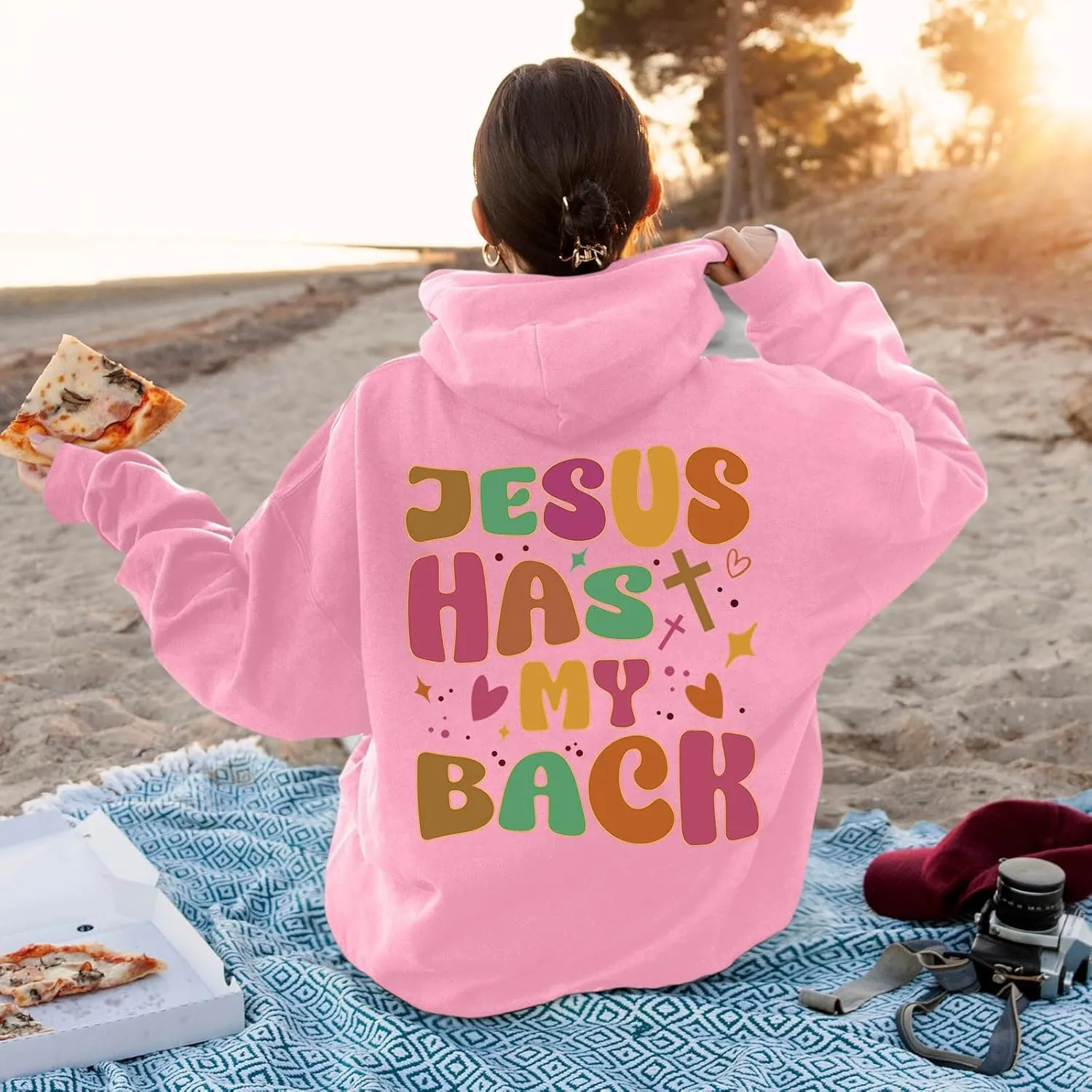 Women Oversize Letter Graphic Print Sweatshirt Crewneck Long Sleeve Loose Hooded Pullover Top with Pockets, 5X-Large