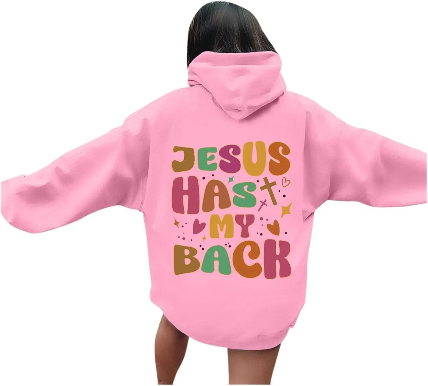 Women Oversize Letter Graphic Print Sweatshirt Crewneck Long Sleeve Loose Hooded Pullover Top with Pockets, 5X-Large