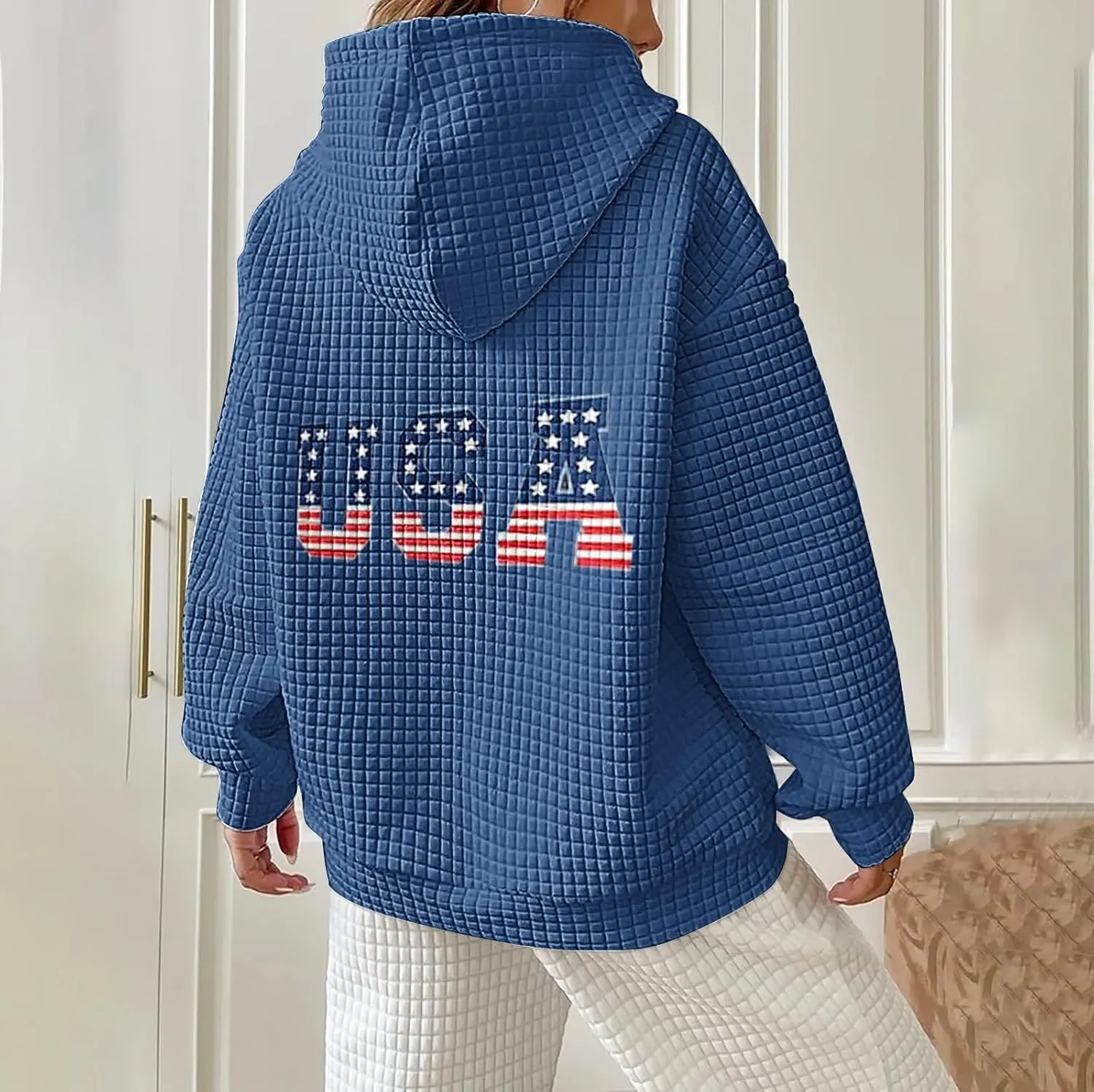 Women Oversized Hoodies Casual Graphic Trendy Hoodies Loose Ffit Tops Long Long Sleeve Drawstring Waffle Pullover