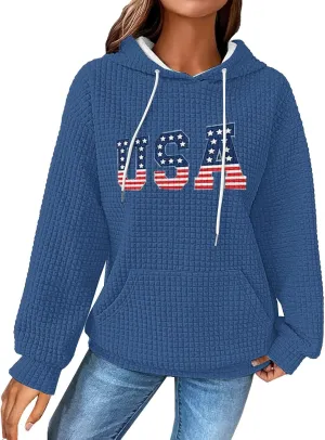 Women Oversized Hoodies Casual Graphic Trendy Hoodies Loose Ffit Tops Long Long Sleeve Drawstring Waffle Pullover