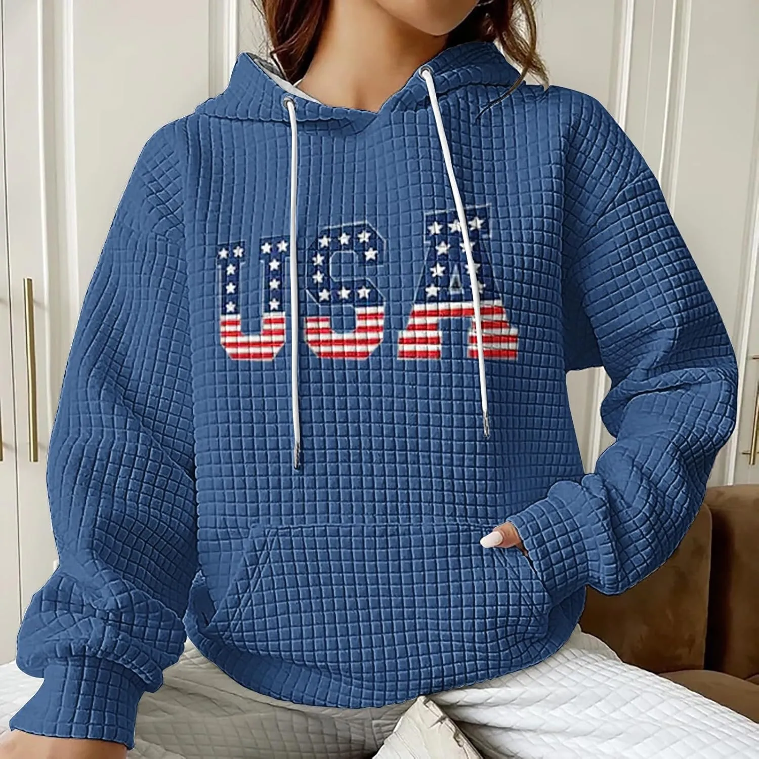 Women Oversized Hoodies Casual Graphic Trendy Hoodies Loose Ffit Tops Long Long Sleeve Drawstring Waffle Pullover