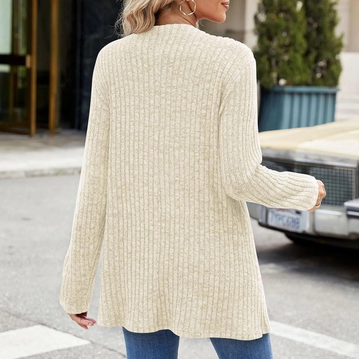 Women Ribbed Knit Cardigan Sweater Long Sleeve Lightweight Soft Open Front Sweaters 2024 Fall Trendy Sweater Coats