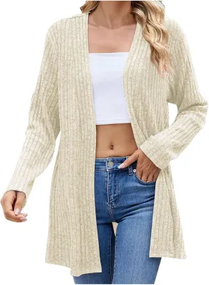 Women Ribbed Knit Cardigan Sweater Long Sleeve Lightweight Soft Open Front Sweaters 2024 Fall Trendy Sweater Coats