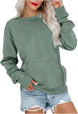 Women Solid Colors Crewneck Sweatshirts Long Sleeve Pullover Tops No Hood Cute Sweatshirt Comfort Sweaters 2024