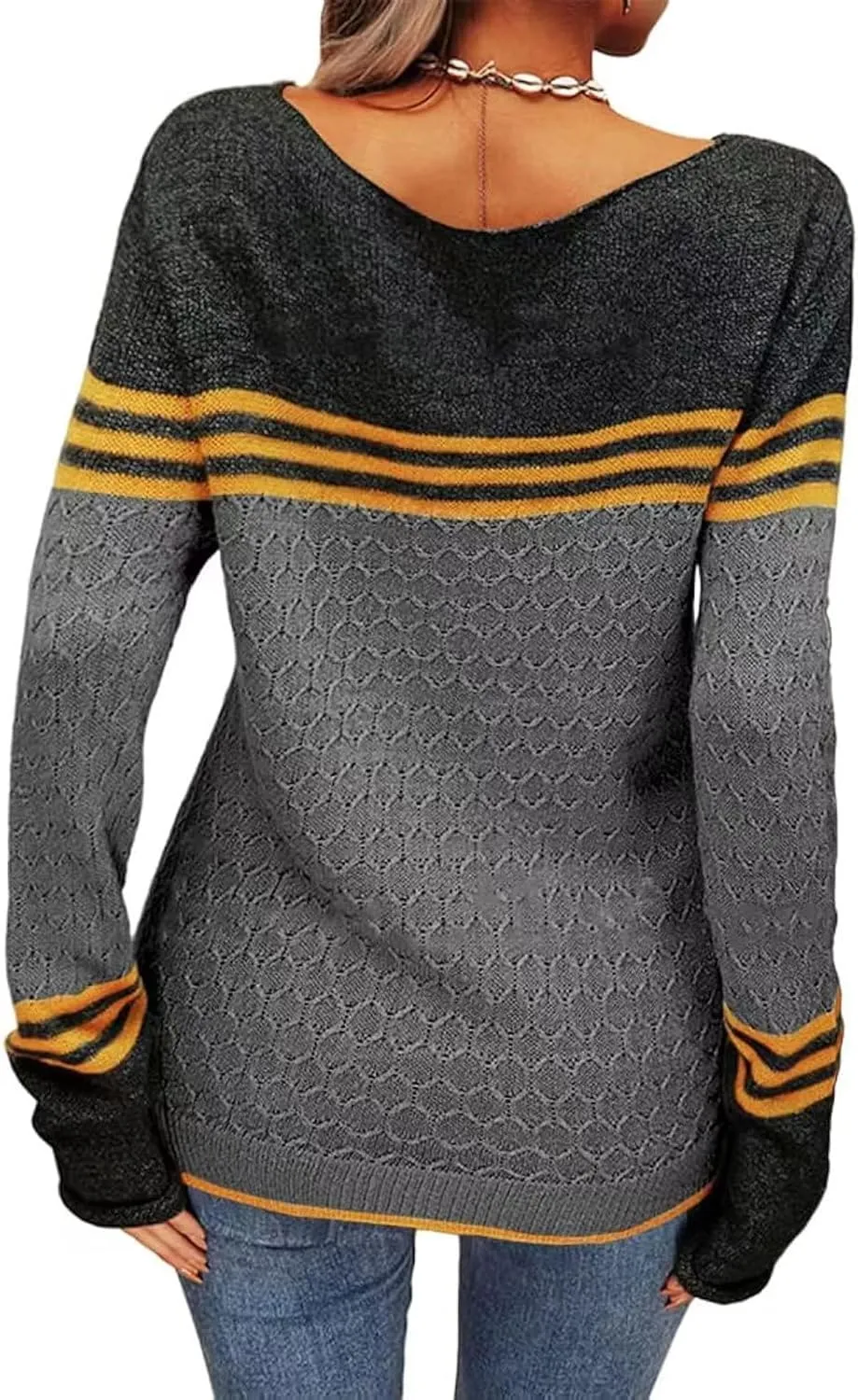 Women Trendy Jumper Striped Pullover Sweater Casual Lightweight Knit Tops Soft Fall Cable Sweaters Knitwear Shirts