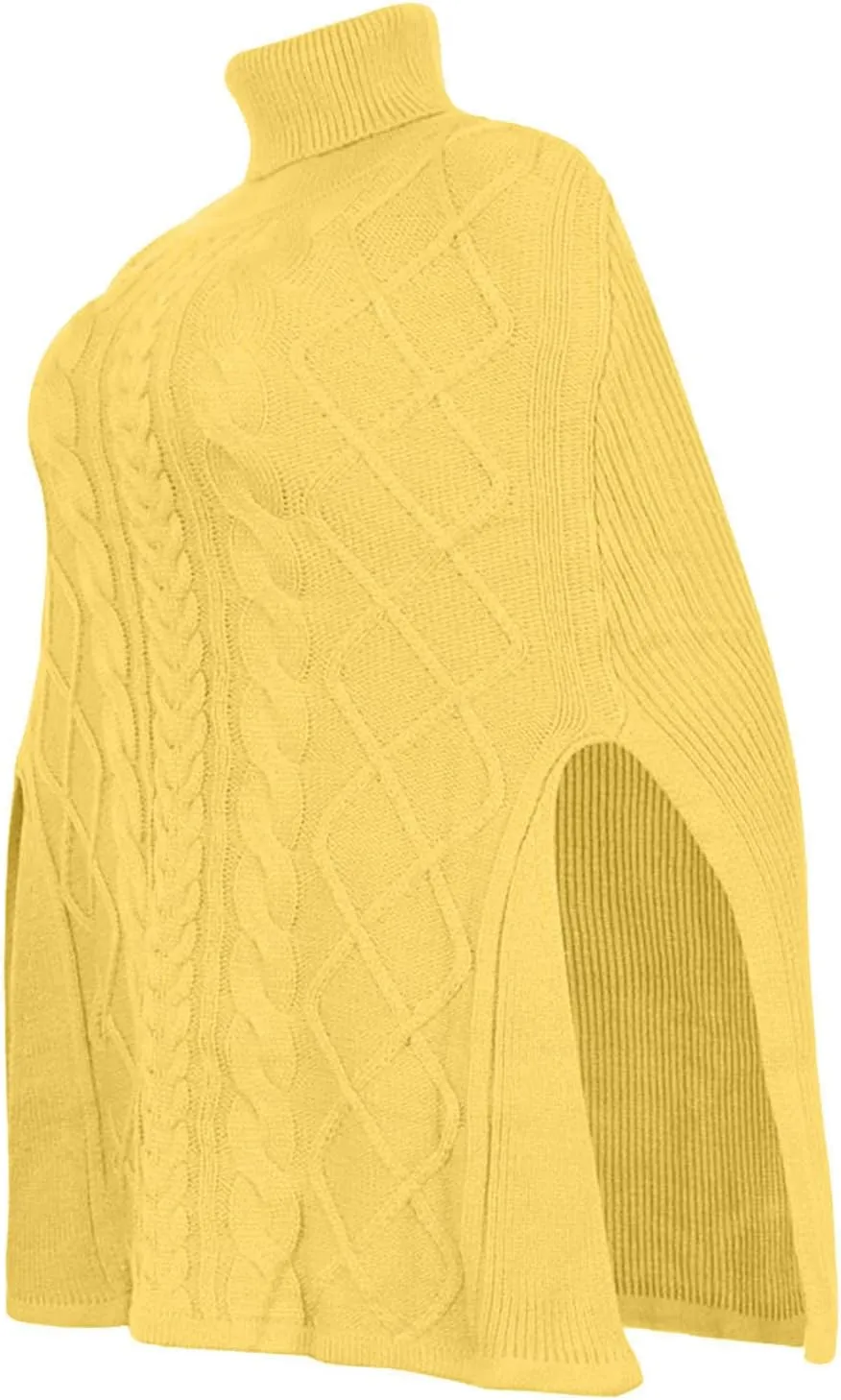 Women Turtleneck Sweaters Split Hem Pullover Knit Sweater Tops Cape Turtleneck Poncho Sweater Women