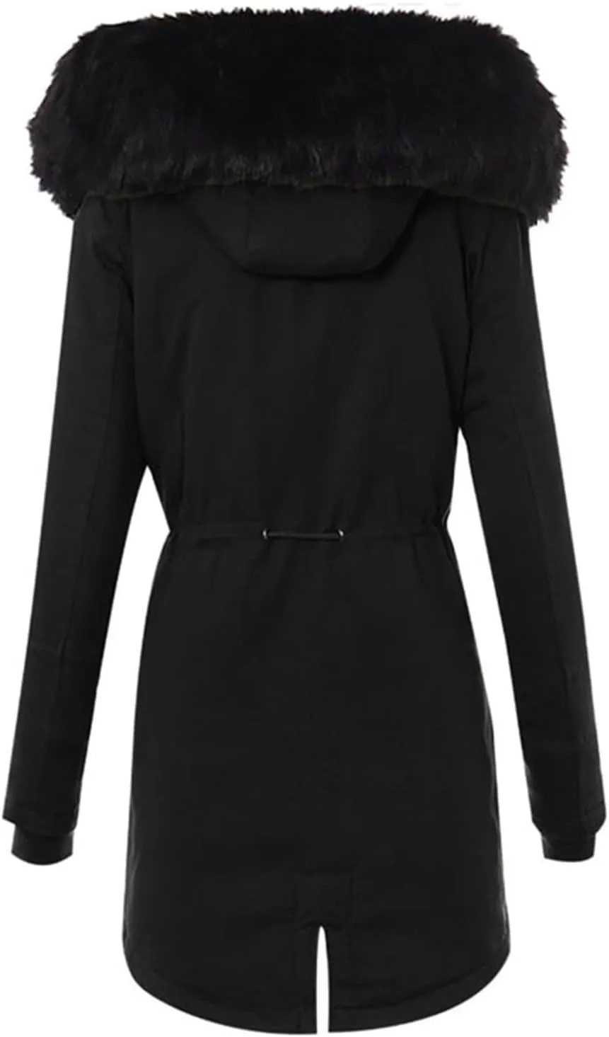 Women Winter Warm Coats with Faux Fur Hood Zip Snap Long Parka Jacket Long Sleeve Pockets Outerwear Puffer Down Coat