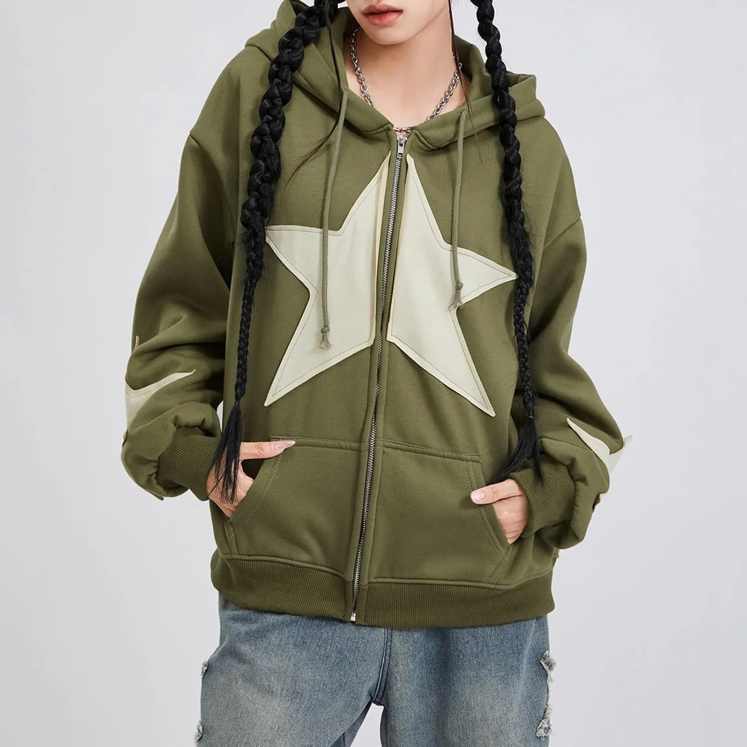 Women Y2k Zip Up Hoodie Vintage Graphic Oversized Sweatshirt Aesthetic Harajuku Teen Girls Jacket