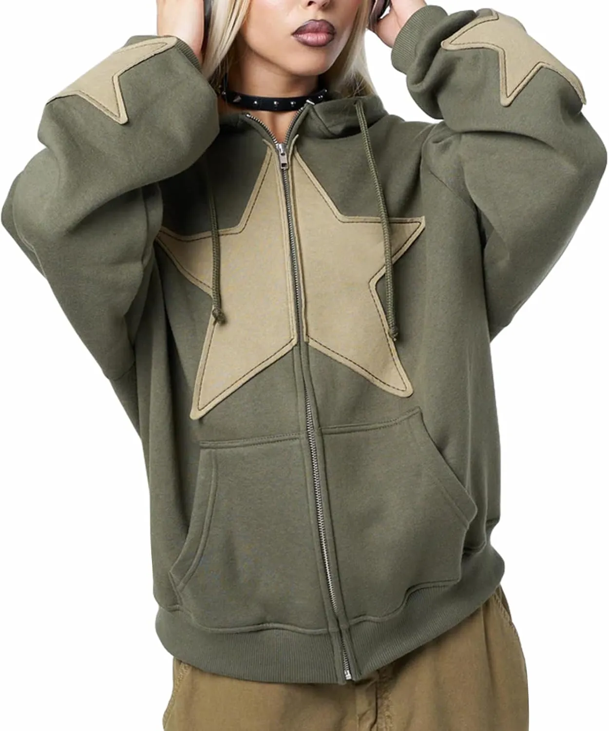 Women Y2k Zip Up Hoodie Vintage Graphic Oversized Sweatshirt Aesthetic Harajuku Teen Girls Jacket