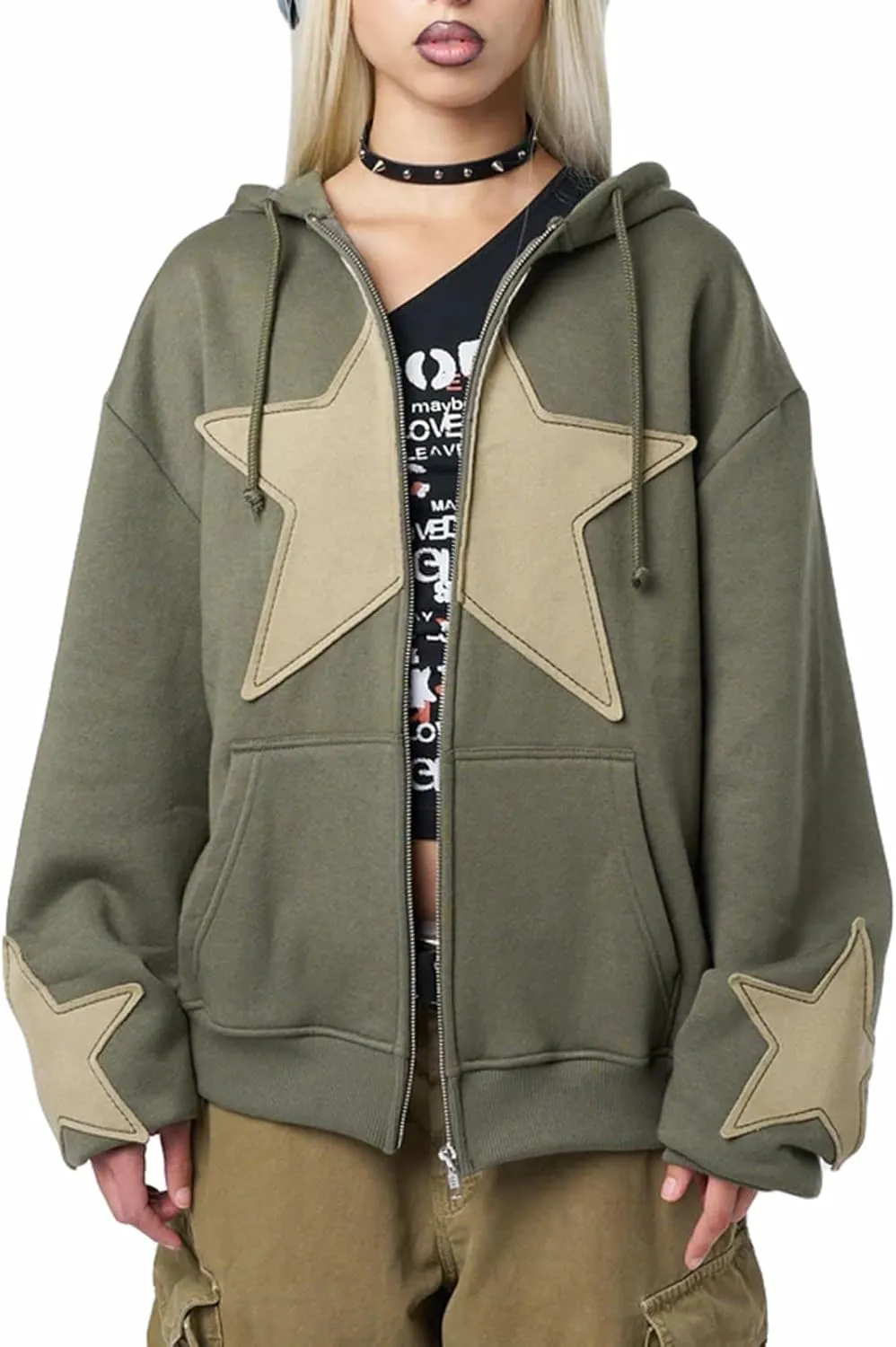 Women Y2k Zip Up Hoodie Vintage Graphic Oversized Sweatshirt Aesthetic Harajuku Teen Girls Jacket