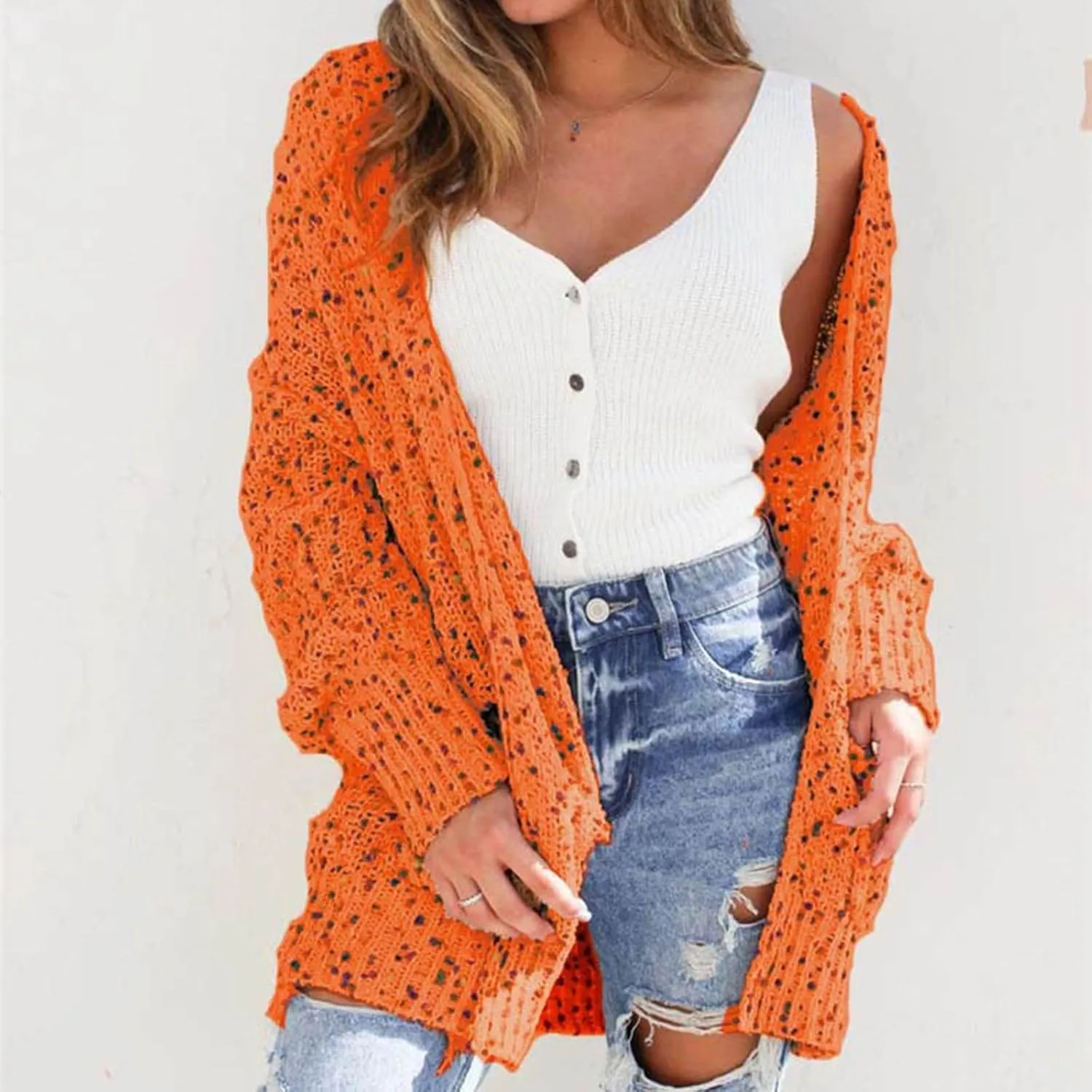 Women's 2023 Fall Open Front Chunky Knitted Sweater Cardigans Oversized Long Sleeve Cardigan Outwear Coat with Pocket