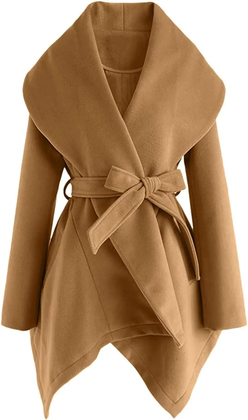 Women's 2023 Fall Trench Coat Elegant Lapel Slim Long Classic Overcoat Casual Loose Outerwear with Pockets