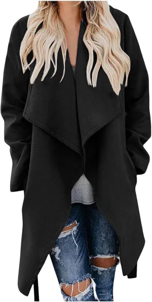 Women's 2023 Fall Trench Coat Elegant Lapel Slim Long Classic Overcoat Casual Loose Outerwear with Pockets