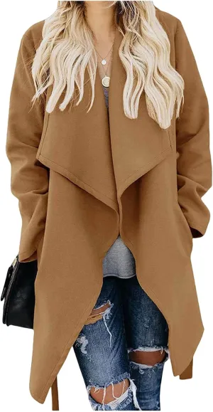 Women's 2023 Fall Trench Coat Elegant Lapel Slim Long Classic Overcoat Casual Loose Outerwear with Pockets