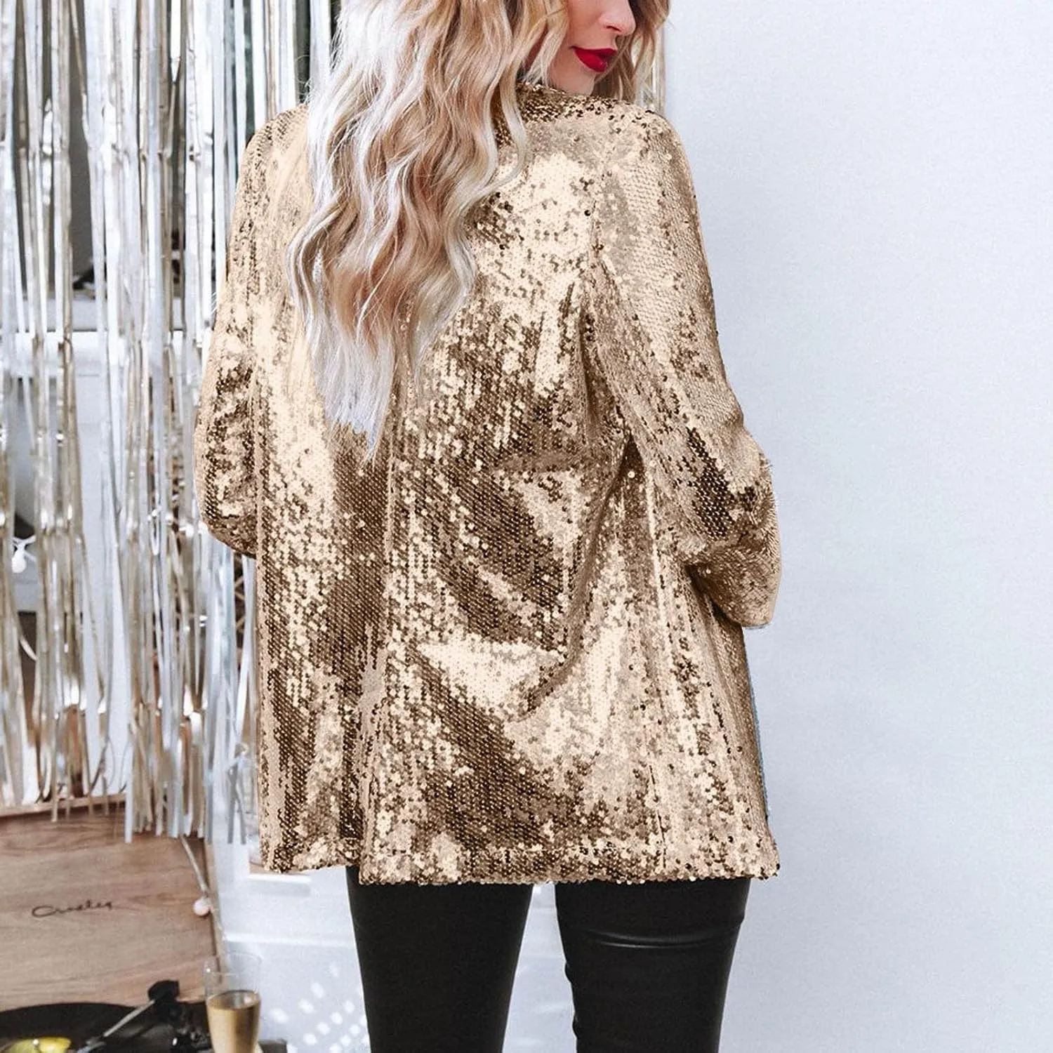 Womens 2024 Fashion Sequin Cardigans Long Sleeve Open Front Blazers Casual Petite Slim Jackets Party Clothes Suits